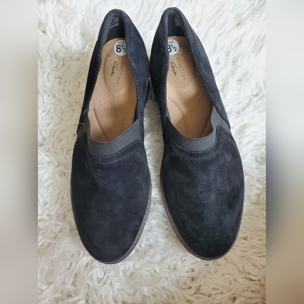Clarks Airabell Mid Black Suede Women's Wedge Loafers - Size 8.5 - Picture 10 of 11